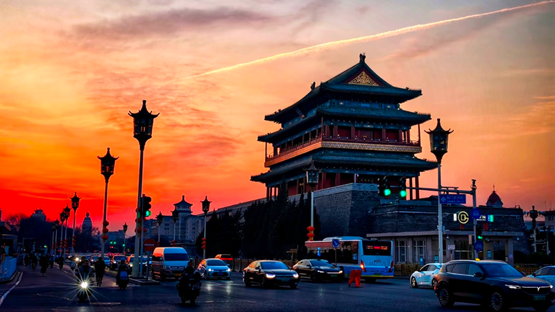 Zhengyangmen Gate Tower under the sunset, Beijing