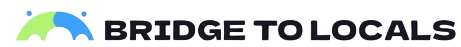 Bridge to Locals' logo featuring a stylized green and blue bridge icon, representing cultural connections and authentic local travel experiences.