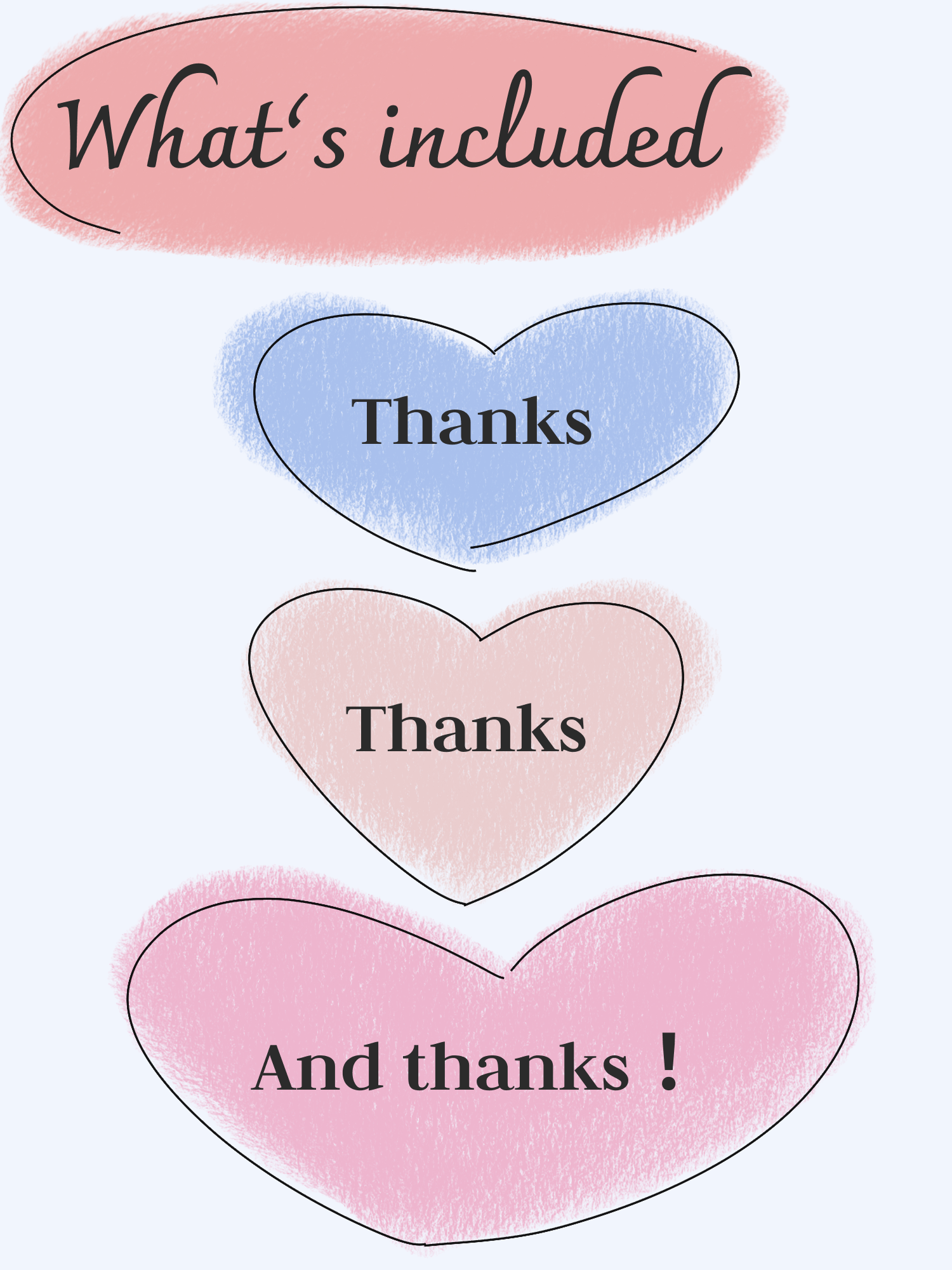 Graphic design with three heart-shaped elements displaying 'Thanks,' 'Thanks,' and 'And thanks!' representing gratitude for support on Bridge to Locals.