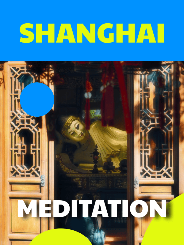 Shanghai Hanzi Meditation Experience at Jade Buddha Temple, reclining Buddha statue framed by traditional wooden doors